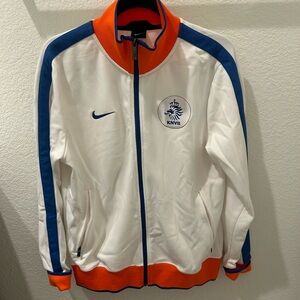 Nike White, Orange, and Blue Men's Bomber Netherland soccer Jacket